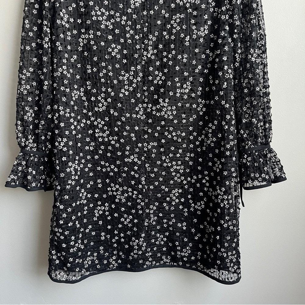 Vintage Dress Women's Small Black‎ White Daisies Retro Mod Mesh Feminine Cottage - Picture 8 of 12